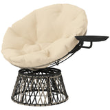 Outsunny 39" Outdoor Papasan Chair with Side Tray, 360° Swivel Overstuffed Circle Chair with Thickened Cushion, Wicker Lounger with Steel Frame for Indoor, Patio, Beige Outsunny