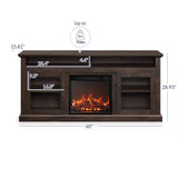 BELLEZE Modern 60" Traditional TV Stand with 18" Electric Fireplace Heater & Media Entertainment Center Console Table for TV up to 65" with Open Storage Shelves & Cabinets - Cayman (Brown) BELLEZE