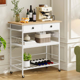 HOOBRO Kitchen Island with Storage, Rolling Island Cart for Kitchen with 2 Drawers & Outlet, 3 Tier Coffee Station and Microwave Stand, Kitchen Island Table for Home, Natural and White WN08UZD01 HOOBRO