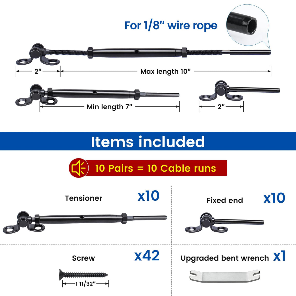 Muzata 10 Pairs 1/8" Black Cable Railing Hardware Kit Swage Toggle Turnbuckle for Wood Post T316 Stainless Steel Deck Cable Railing System Angle 180° Adjustable Stairs 20 Pack CK07 Muzata