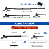 Muzata 10 Pairs 1/8" Black Cable Railing Hardware Kit Swage Toggle Turnbuckle for Wood Post T316 Stainless Steel Deck Cable Railing System Angle 180° Adjustable Stairs 20 Pack CK07 Muzata
