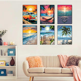 Ekuxom 6 Pack Paint by Numbers Kit for Adults Beginner, 12x16 inch Beach Adult Paint by Number Kits on Canvas, DIY Beach Painting by Numbers for Adults Home Wall Decor Ekuxom