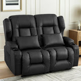 Loveseat Recliner Sofa,RV Couch 6'' Wall Hugger Recliners for Small Spaces,Faux Leather Reclining Loveseat Sofa Recliner with Cup Holders/Lumbar Pillows,RV Furniture (Black, Loveseat) Generic
