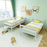Giantex Bunk Bed Twin Over Twin, Solid Wood Detachable Bed Frame with High Guardrails & Integrated Ladder, Wooden Slatted Bunk Bed for Kids & Teens, No Box Spring Needed, White Giantex