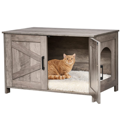 Homhedy Cat Litter Box Enclosure,Litter Box Furniture Hidden with Barn Door,Wooden Cat Washroom Furniture,Cat House,Fit Most of Litter Box, Greige - WoodArtSupply