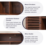 Furnify Record Player Stand with Charging Station, Mid-Century Turntable Stand with Slatted Doors, 40" W Record Player Table Holds Up to 350 Albums Vinyl Storage Display Shelf for Living Room, Walnut Furnify