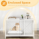 Shintenchi Cat Littler Box Enclosure, Litter Box Furniture Hidden with Removable Divider, Cat House with End Table, Brown Shintenchi