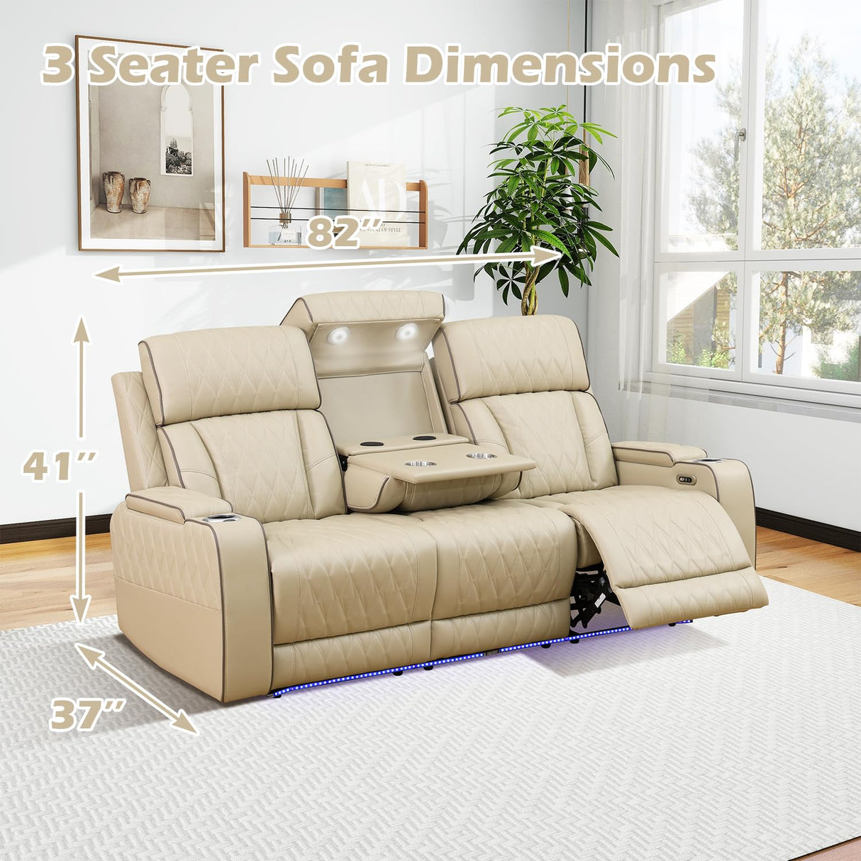 SIENWIEY Leather Recliner Sofa Set with LED Light, Power Reclining Couch Set with USB Port, Leather Couch Set 2 Pieces for Living Room Home Theater Seating（Beige，Sofa and Loveseat） SIENWIEY