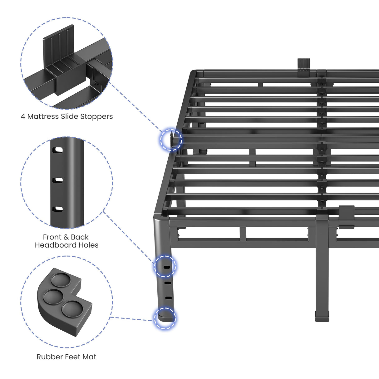 NKZ 18 Inch King Size Bed Frame, Metal Bed Frame & Box Spring 2 in 1 Platform with Round Corner Legs, 4000Lbs Heavy Duty Metal Frame, Mattress Slide Stopper, Headboard Hole, Noise-Free, Easy Assembly NKZ