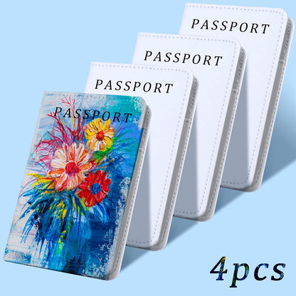 4 Pieces DIY Sublimation Passport Holder Covers, PU Leather Blank Heat Transfer Travel Passport Book Holder Wallet Cover for Passport, Business Cards, Credit Cards, Boarding Passes