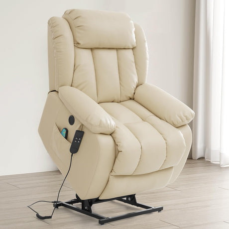 KIMOHOME Dual Motor Large Power Lift Recliner Chair Recliners for Elderly, Infinite Position Recliner Chair with Heat and Massage, Breathable Leather(Beige) KIMOHOME
