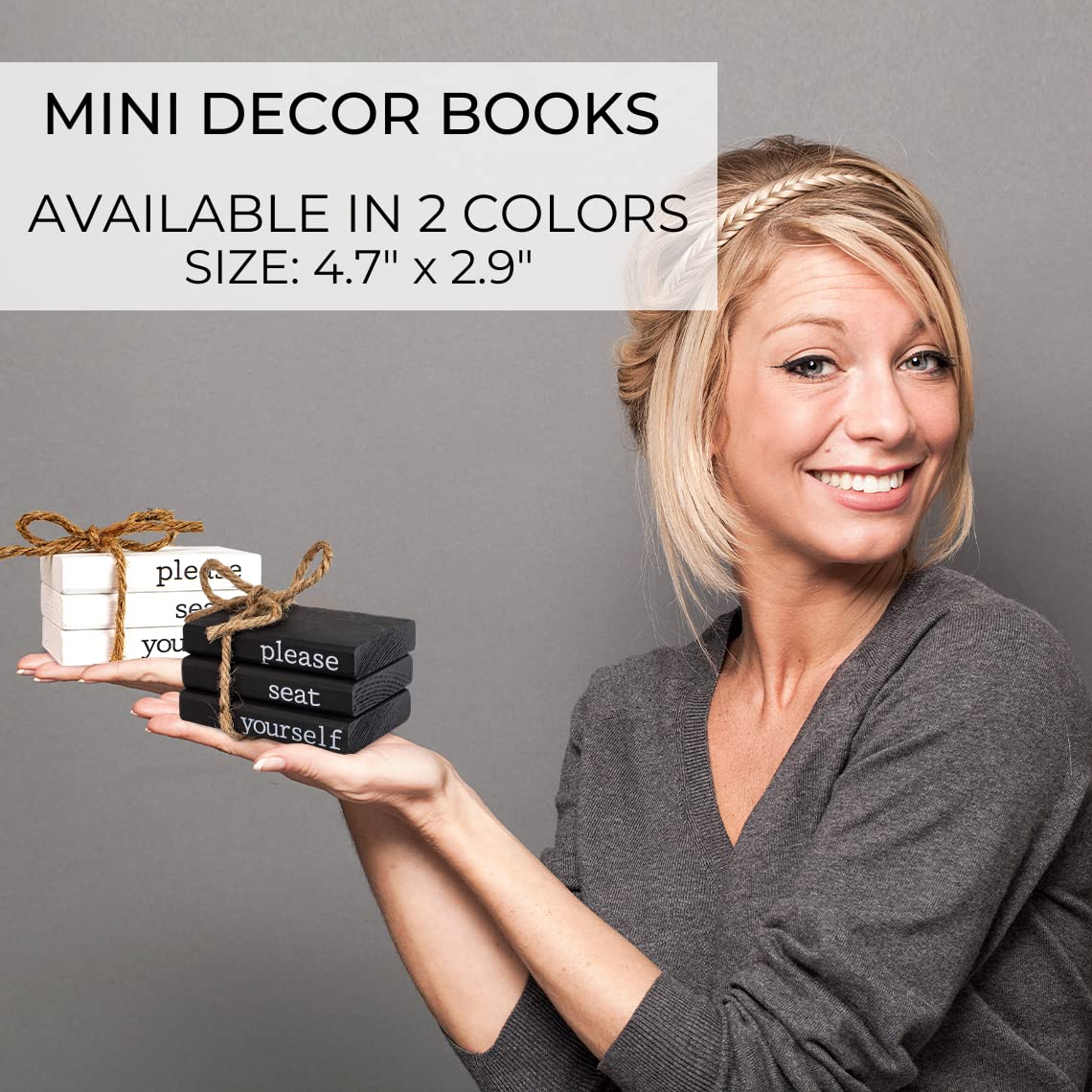 Farmhouse Bathroom Decor - Funny Rustic Wooden Mini Books for Your Restroom Shelf - The Perfect Small Decorative Accent for The Guest Bathroom - Black KIBAGA