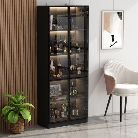 Homsee 5-Tier Black Bookcase with Glass Doors and LED Lighting for Stylish Storage Homsee