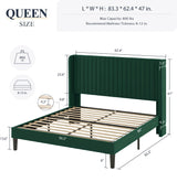 Allewie Queen Size Bed Frame/Velvet Upholstered Platform Bed/Vertical Channel Tufted Wingback Headboard/Strong Wooden Slats/No Box Spring Needed/Easy Assembly/Green Allewie