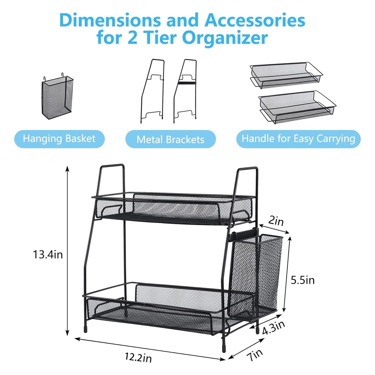 LEMIKKLE Countertop Organizer for Bathroom Counter, The Organizer for Bedroom, Spice Rack Organizer for Kitchen Counter Shelf with Small Basket(Black) LEMIKKLE