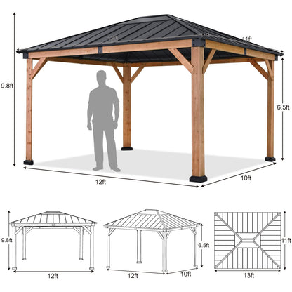 ABCCANOPY Wood Gazebo 11x13 - Outdoor Patio Wooden Gazebo with Hardtop Metal Roof for Garden, Backyard and Deck (Single Roof)