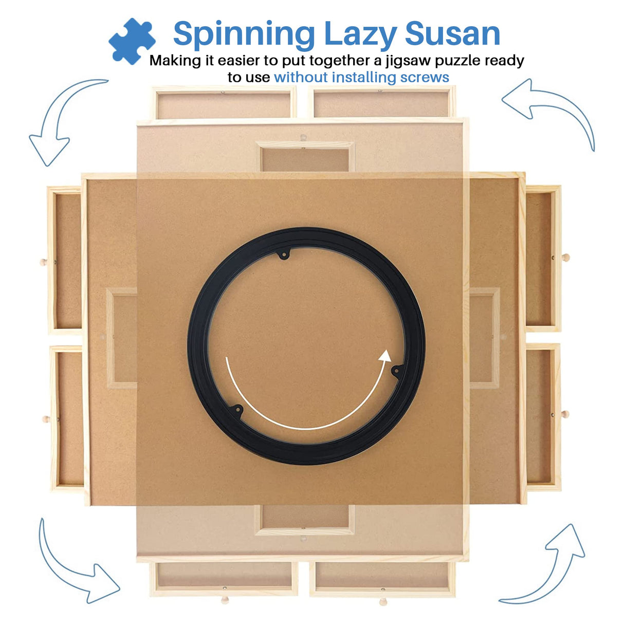 Puzzle Board, WOOD CITY 1500 Piece Wooden Jigsaw Puzzle Board with Drawers, 35”x 27” Portable Puzzle Table with Covers and Lazy Susan, Rotating Jigsaw Puzzle Table for Kids and Adults WOOD CITY