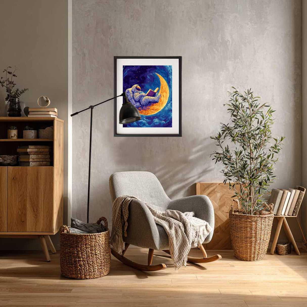 Cawpom Space Paint by Numbers Kit for Adults, Space Astronaut Paint by Number, Crescent Moon Wall Art, Astronaut Read Book Acrylic Painting, Fantasy Poster Home Wall Decor(16x20inch, No Frame) Cawpom