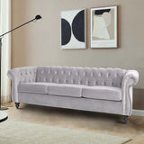 PHOYAL Large Sofa, Velvet Sofa Three-seat Sofa Classic Tufted Chesterfield Settee Couch Modern 3 Seater Couch Furniture Tufted Back for Living Room (Grey) PHOYAL