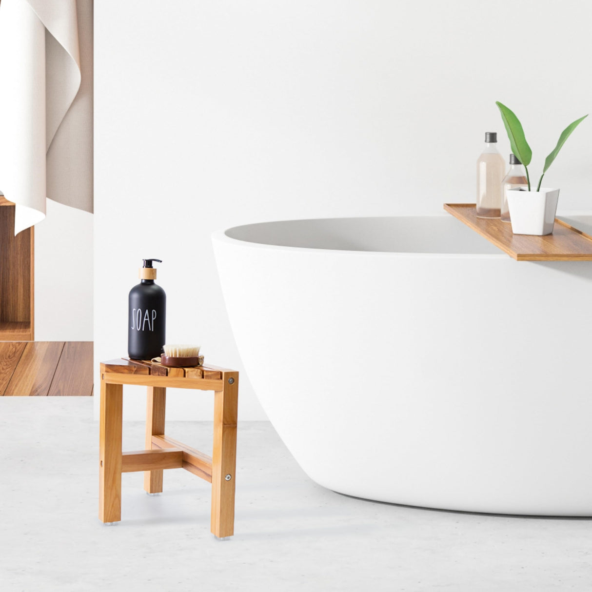 PERFNIQUE Teak Shower Stool, Teak Shower Bench, 12'' Shower Stool for Shaving Legs, Spa Foot Rest for Inside Shower, Organizer Teak Stool, Waterproof Small Corner Bench for Bathroom Livingroom (12'') PERFNIQUE