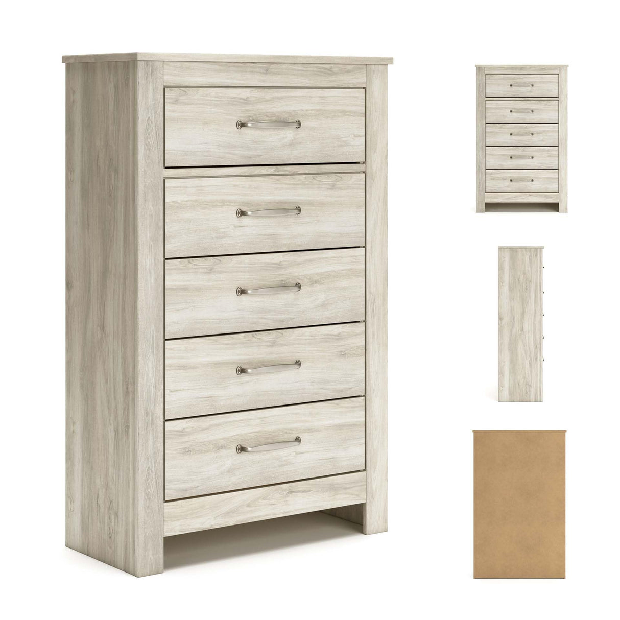 Signature Design by Ashley Bellaby Vintage Farmhouse 5 Drawer Chest of Drawers, Whitewash Signature Design by Ashley
