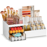 Subsky Makeup Organizer with Drawers, Easy Storage for Beauty Products Brushes, Multifunction Plastic Desk Organizer, Cosmetics Organizer for Countertop Dresser Vanity and Bathroom (White) Subsky