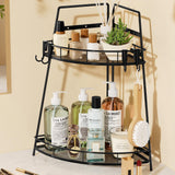 VITVITI 2 Tier Corner Bathroom Counter Organizer, Metal Bathroom Countertop Organizer Shelf Storage, Bath Room Sink Makeup Organizers for Vanity Perfume Skincare with Hooks, Black VITVITI