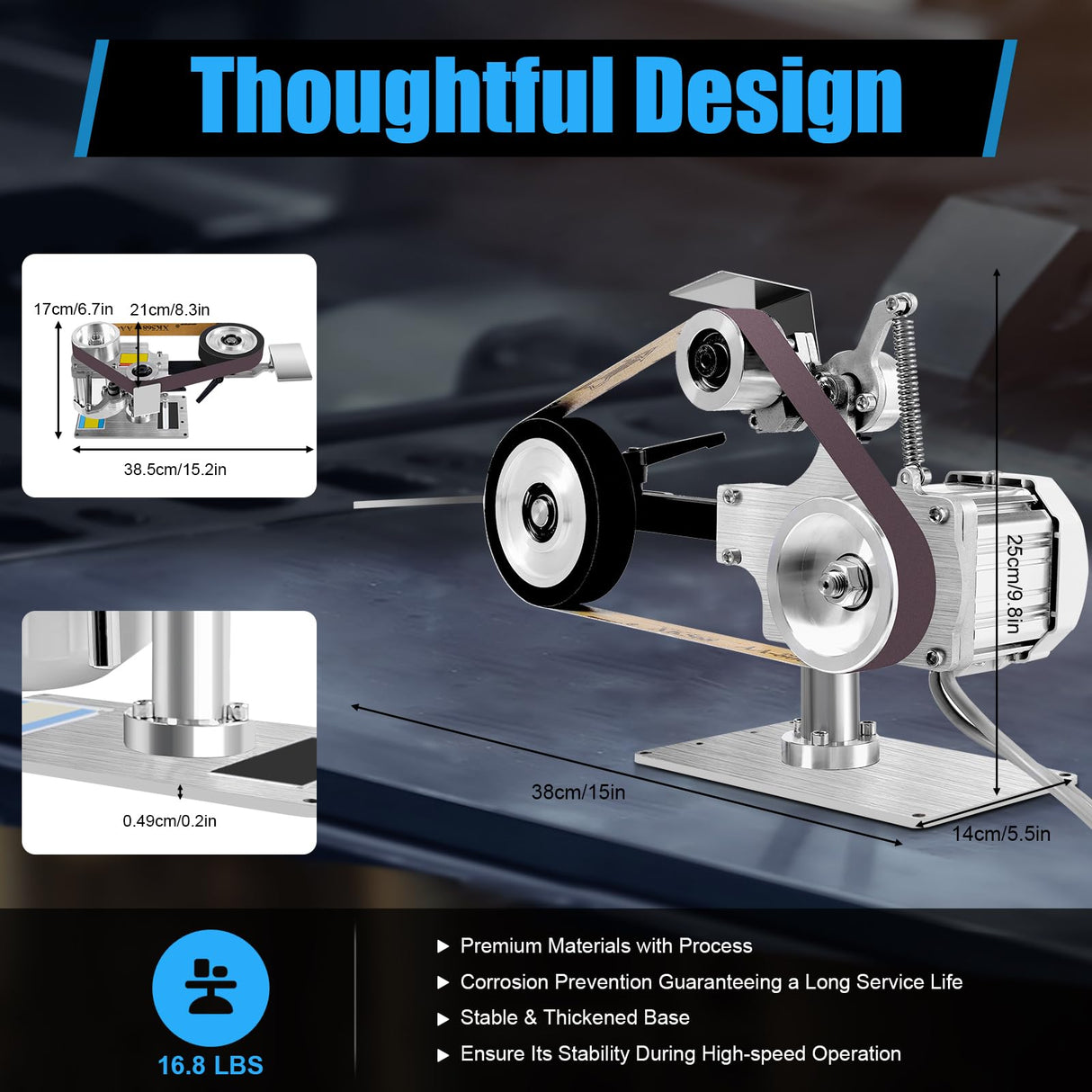 LIAPDG Abrasive Belt Machine, 550W Desktop Belt Grinder For Knife Making Vertical Horizontal Belt Polisher Sharpener 5000Rpm With Brushless Motor Belt Sander for Metal Working Mini Belt-Sander LIAPDG