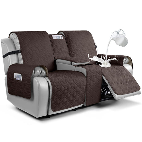 VANSOFY Loveseat Recliner Cover with Console 100% Waterproof Sofa Slipcovers Non-Slip Reclining Couch Covers Split Sofa Cover Furniture Protector for Pets, Dogs(Chocolate) VANSOFY