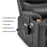 MCombo Oversized Swivel Glider Rocker Power Recliner Chair for Living Room with Heat and Vibration Massage, USB Ports, Cup Holders and Pockets, Faux Leather 7785 (Dark Grey) MCombo