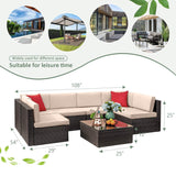 Devoko 7 Pieces Outdoor Sectional Sofa Patio Furniture Sets Manual Weaving Wicker Rattan Patio Conversation Sets with Cushion and Glass Table (Beige) Devoko
