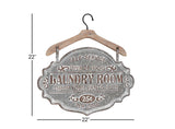Deco 79 Metal Sign Home Wall Decor Laundry Room Wall Sculpture with Brown Wood Hanger, Wall Art 22" x 1" x 22", Gray Deco 79