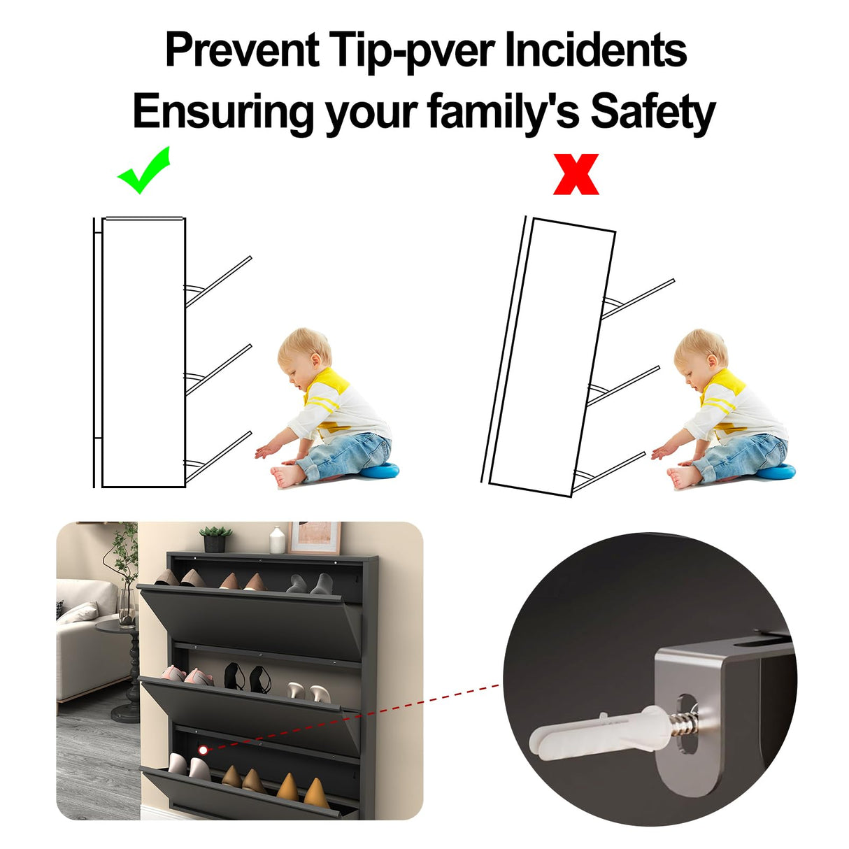 LUCYPAL Shoe Cabinet Storage for Entryway,Black Metal Shoe Cabinet with 3 Flip Drawers,Narrow Wall Shoe Storage Cabinet for Entryway,Hallway,Living Room,Require Assembly LUCYPAL