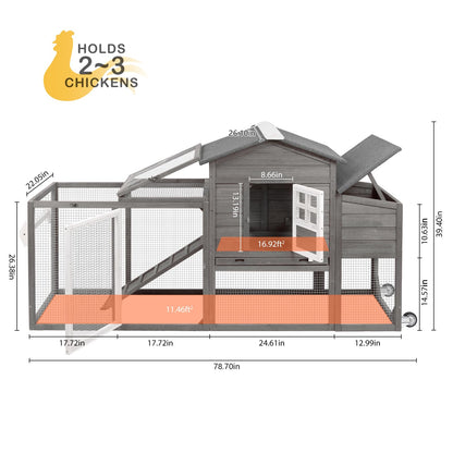 Ketive Wooden 79" Chicken Coop with Wheels Asphalt Roof Nest Boxes Pull-Out Trays - All Solid Wood and Galvanized Wire Mesh Chicken House Against Snakes, Weasels - WoodArtSupply