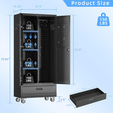 SUXXAN Broom Closet with Wheels 71"x 31.5"x15.75", Metal Cleaning Cabinets with Drawer Hooks and Hanging Rods, Lockable Cabinet with Pegboard, Adjustable Shelf,for Garage, Laundry Room SUXXAN