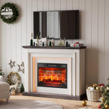 44" LED Electric Fireplace with Mantel, Fireplace TV Stand with 3-Dimensional Molding, White&Brown Entertainment Center with 23" Red Brick Fireplace Insert for Bedroom,Living Room BLANKSPACE