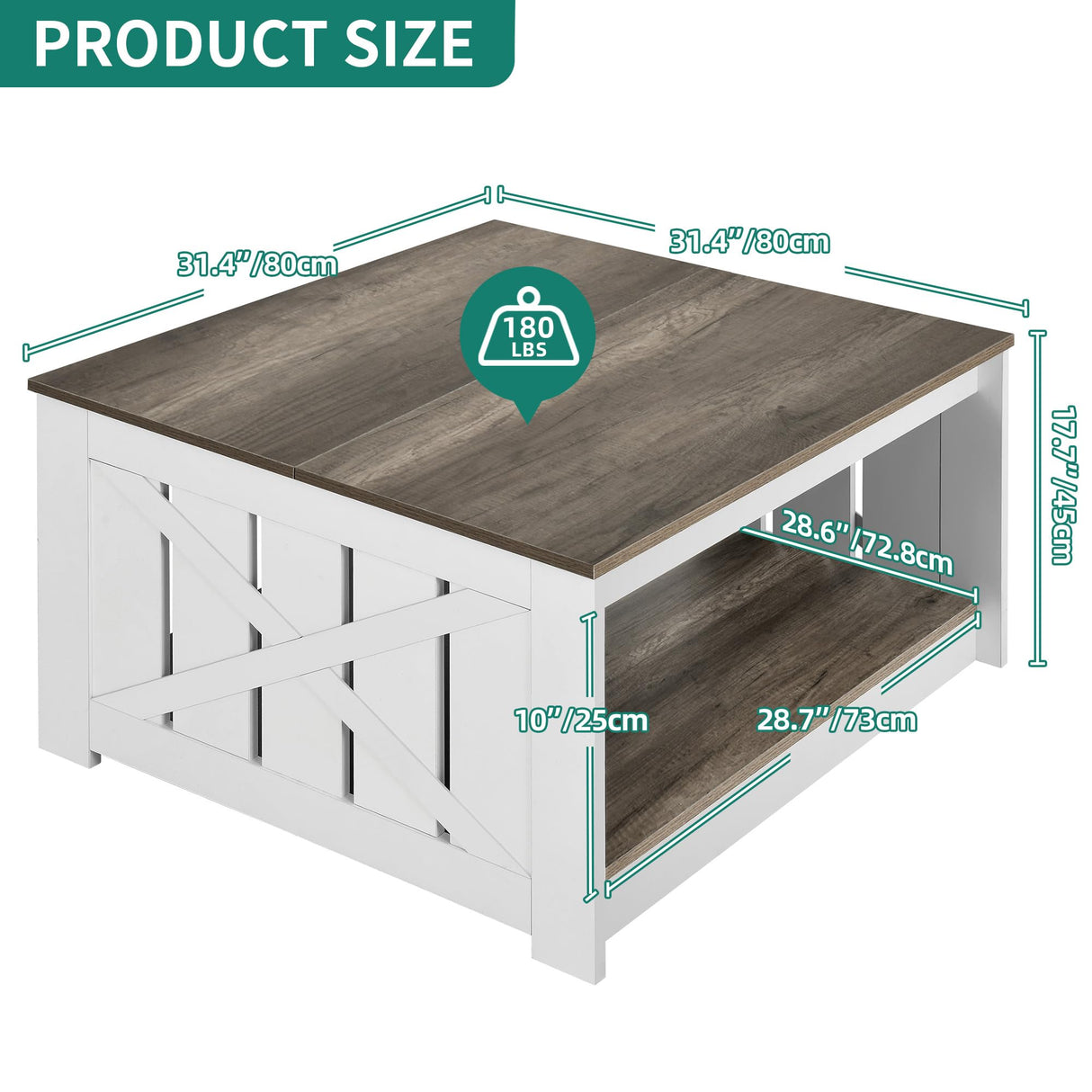 YITAHOME Coffee Table Farmhouse Coffee Table with Storage Rustic Wood Cocktail Table, Square Coffee Tables for Living Meeting Room with Half Open Storage Compartment, Light Brown and White YITAHOME