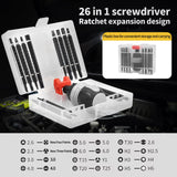 hyhenlil 26-in-1 Ratcheting Multi-Functional Double-Head Screwdriver with Storage Box, Stubby Repair Tool, Multi-Purpose Installation Tool, Removable/Adjustable/Reversible/Switchable/Portable hyhenlil