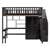URTR Espresso Full Loft Bed with Storage Stairs, Wardrobe, and Desk for Optimal Space Utilisation URTR