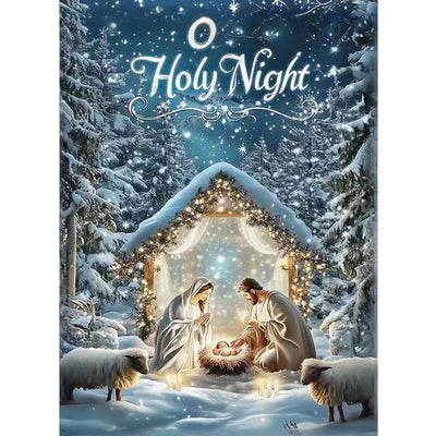 Holy Night 5D Diamond Painting Kits for Adults,Christma Winter Birth of Jesus Diamond Art kit for Beginners,DIY Full Round Drill Diamond Dots with Gem Art Crafts for Home Wall Decor12 x16 Inch