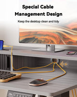 JOY worker Small Electric Standing Desk, 35" x 25" Height Adjustable Table with Built-in Monitor Stand & Storage Drawer, Grey Sit Stand Desk with 2 Hooks for Home Office JOY worker