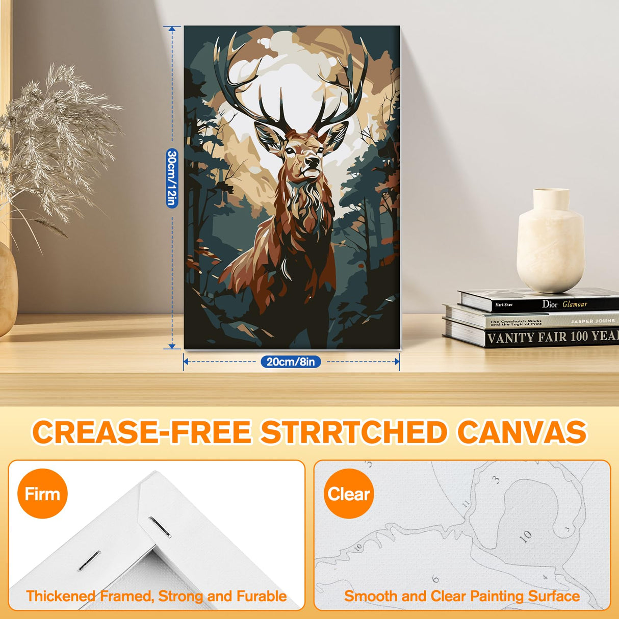 Bowetile Deer Paint by Numbers for Adults Framed, Adults' Paint-by-Number Kits, DIY Adult Paint by Number Kits on Canvas, Animals Acrylic Number Painting for Home Decor, 8x12in Bowetile