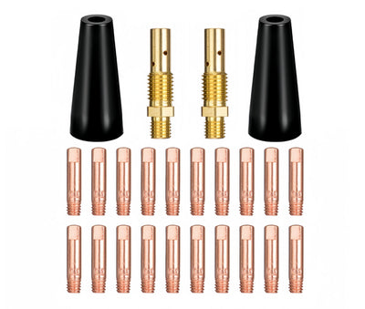 24PCS Flux Core Gasless Nozzle Welding Kit Flux Core Gasless Nozzle Contact Tips Replacement MIG Welder Accessories,Compatible with Lincoln,Eastwood and more (.030" & .035"）