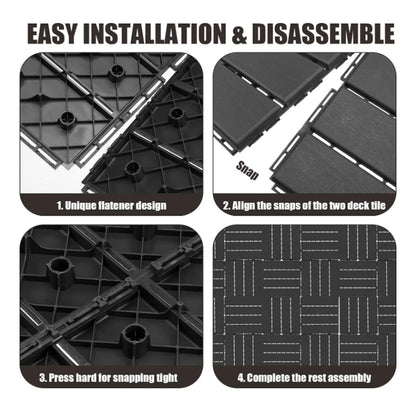 Plastic Interlocking Deck Tiles, 9 Pack Patio Deck Tiles,12"x12" Waterproof Outdoor Flooring All Weather Use, Patio Floor Decking Tiles for Porch Poolside Balcony Backyard, 9 sq. ft Dark Grey