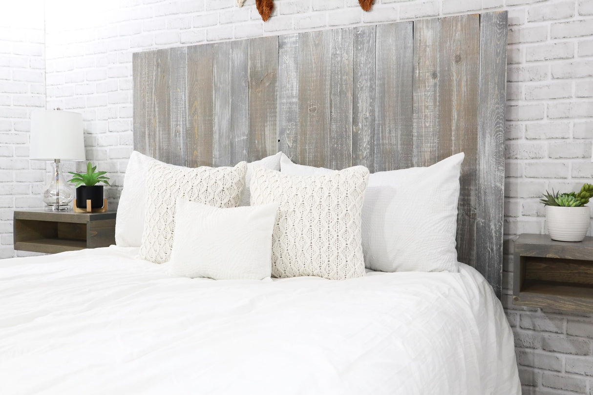 Barn Walls Graywash Floating Headboard - Handcrafted Farmhouse Design with Adjustable Height for Queen Size Beds Barn Walls