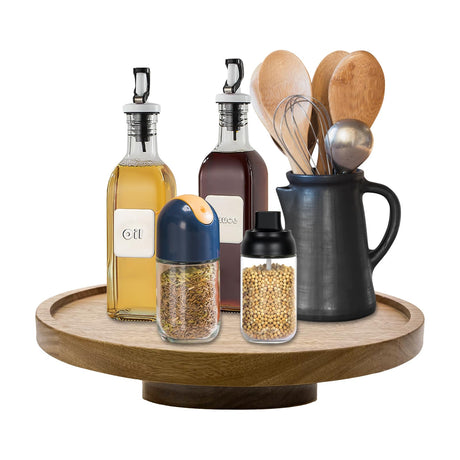 12'' Acacia Wooden Lazy Susan Turntable,Lazy Susan for Table Top, Pantry Organization Storage with Non-Slip Pads,Spinning Rack for Cabinet Table Top,Non-Skid Table Top Organizer for Kitchen,Countertop SECOAT