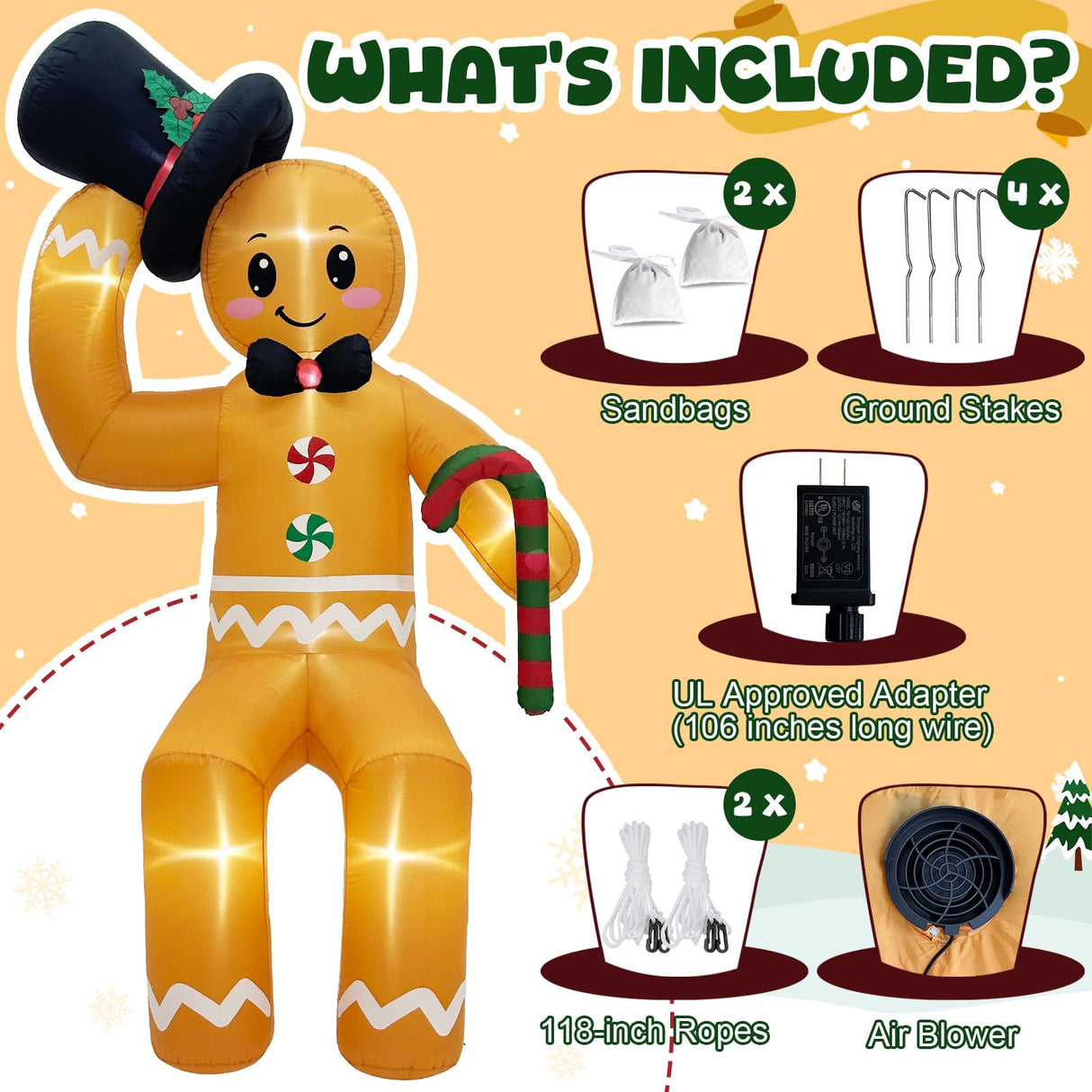 GUDELAK 10FT Christmas Inflatable Outdoor Decoration, Climbing Giant Christmas inflatables Gingerbread Decorations Outside with 8 LED, Christma Blow Ups Outdoor Roof Yard Lawn Xmas Decor GUDELAK