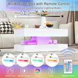 Verano Garden Modern High Gloss LED Coffee Table with Storage, 2-Tier Center Table with Open Display Shelf & 2 Sliding Drawers, Rectangle Coffee Tables for Living Room, Bedroom, White Verano Garden