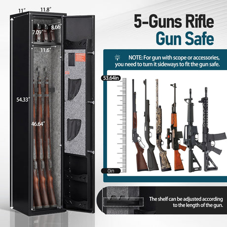 Xyvaly 5 Gun Safe,Gun Safe for Rifles and Pistols,Electronic Rifle Safe,Gun Cabinet for Home Rifle and Pistols,Gun Cabinet with Removable Shelf and Gun Rack (5-Gun Safe Assembled) Xyvaly