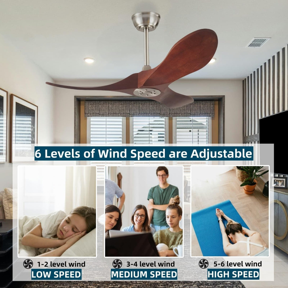 36 Inch Ceiling Fan Without Light With Remote Control,Small Ceiling Fan for Kitchen No Light,3 Solid Wood Blade Propeller Outdoor Ceiling Fans for Indoor, Living Room, Bedroom, Terrace, Porch Kekopa